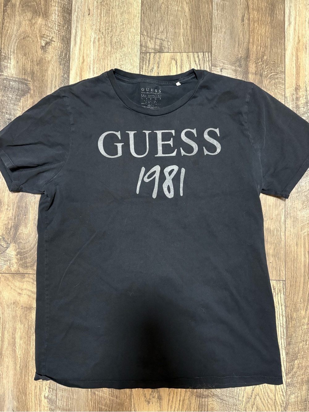 Guess Black Crewneck Tee with Gray GUESS 1981 Logo